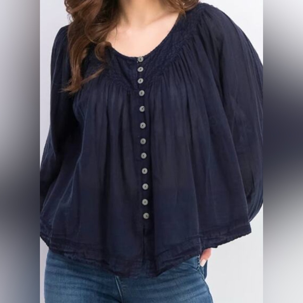 Free People Navy Blouse Meadow